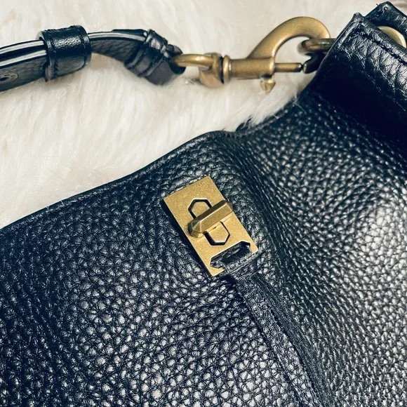 Rebecca Minkoff Black Pebbled Leather Darren Brass Studded Hobo - Picture 6 of 16